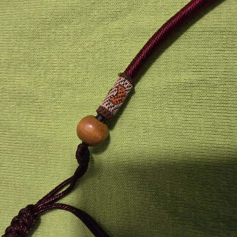 Hand-Carved Floral Jadeite Pendant Necklace With Adjustable Burgundy Cord - Picture 5 of 10